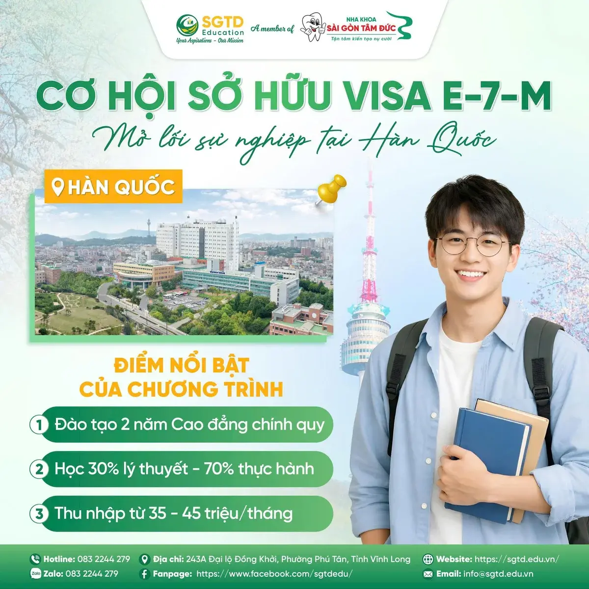 Poster chương trình Cao đẳng E-7-M tại Hàn Quốc của SGTD Education