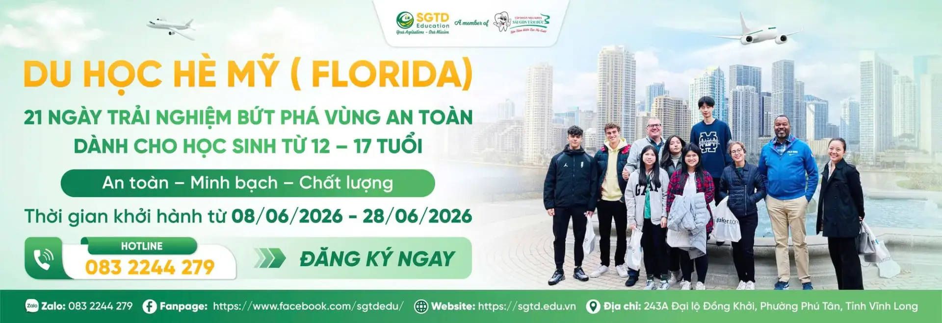 Banner chương trình Du học Hè Mỹ – Bang Florida của SGTD Education