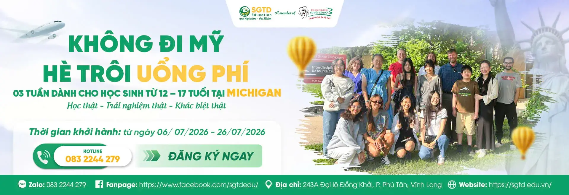 Banner chương trình Du học Hè Mỹ – Bang Michigan của SGTD Education
