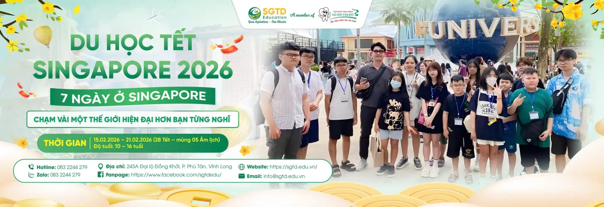 Banner chương trình Du học Tết Singapore 2026 của SGTD Education