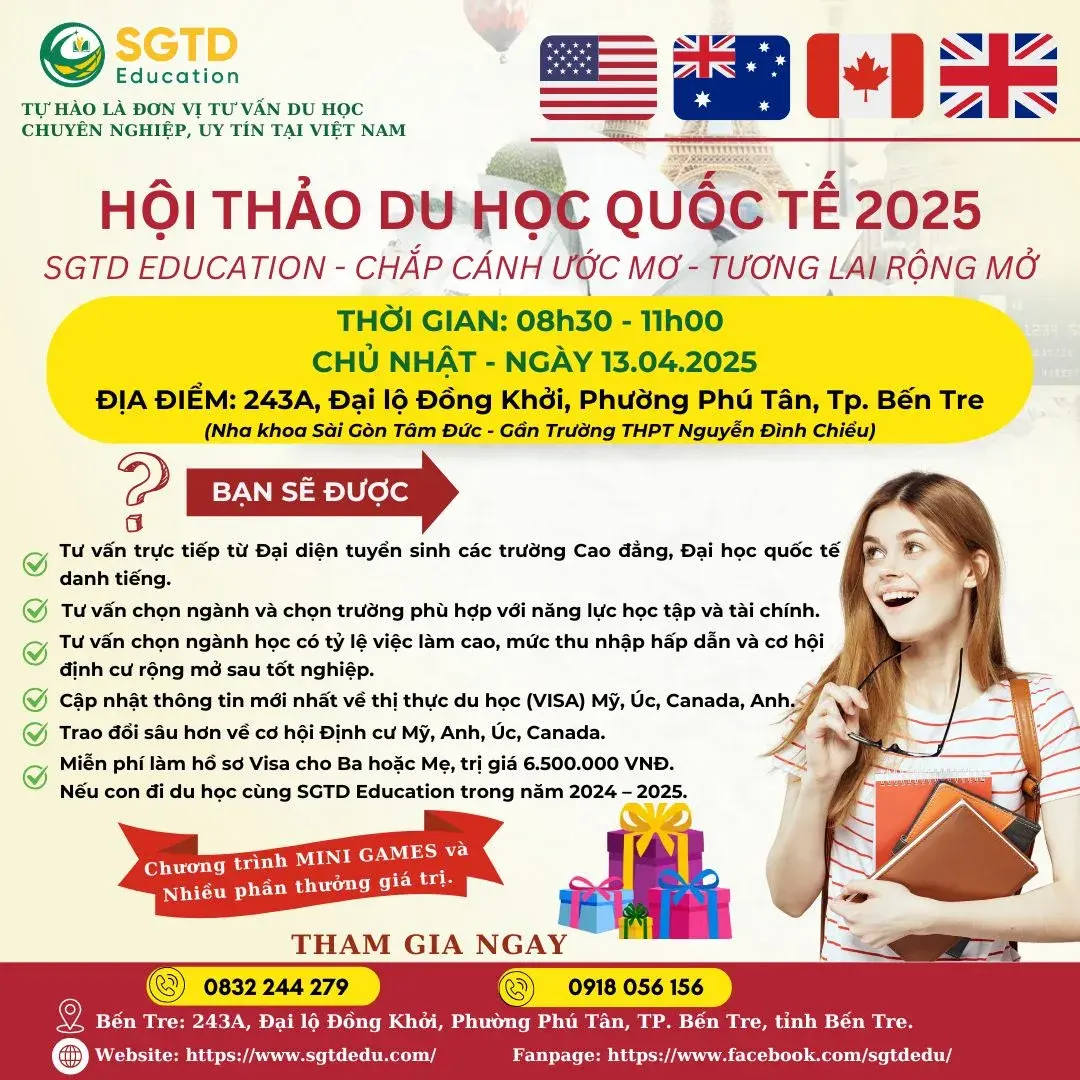 Hội Thảo Du Học Quốc Tế 2025 – SGTD Education tổ chức tại TP. Bến Tre