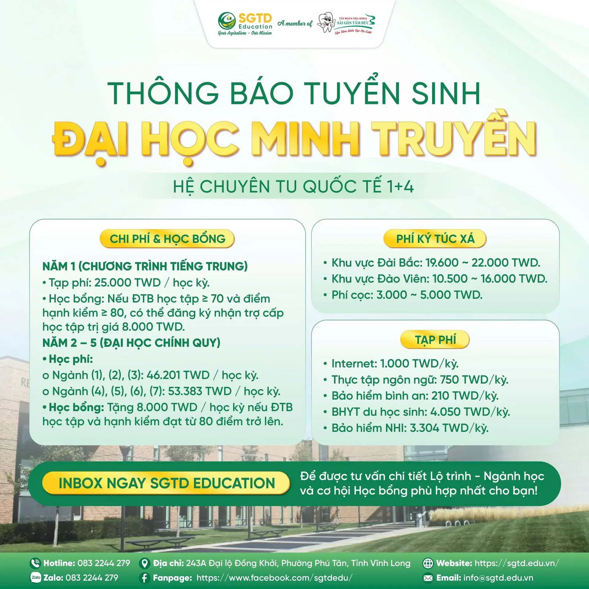Du Học Đài Loan 2026 – Đại Học Minh Truyền Tuyển Sinh Hệ Chuyên Tu Quốc Tế 1+4 Kỳ Thu 9/2026