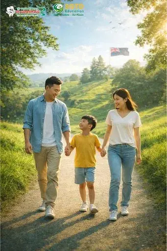 Gia đình hạnh phúc tại New Zealand – AEWV cho phép bảo lãnh vợ/chồng và con